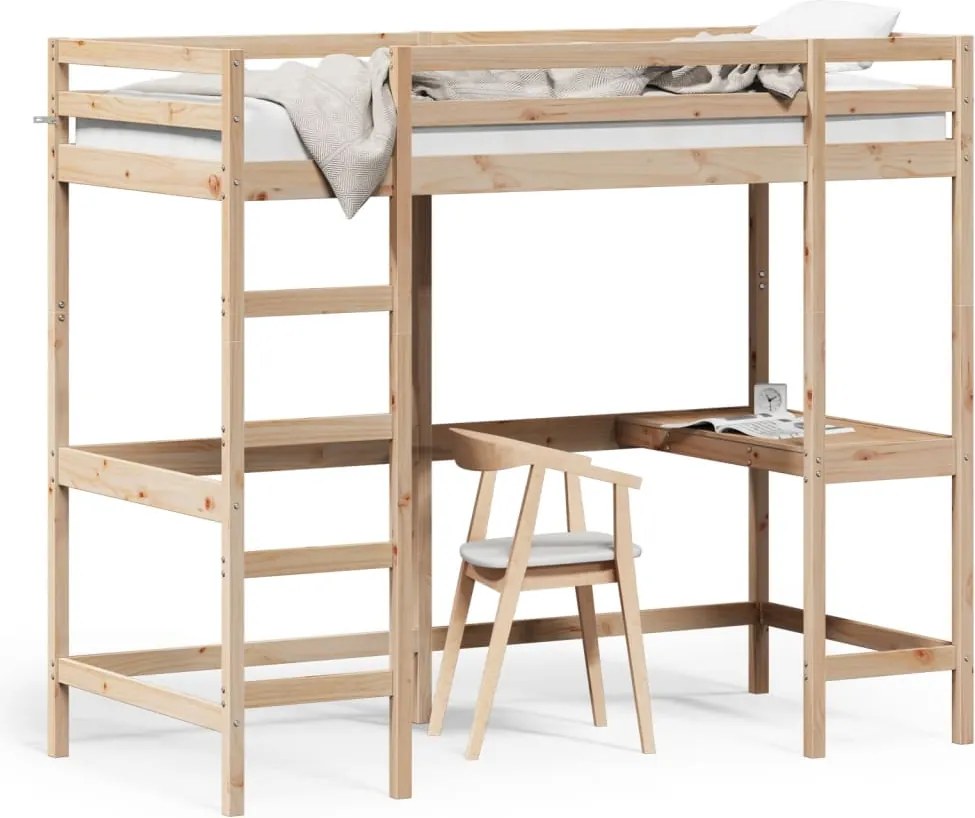 vidaXL Cadru pat supraetajat cu birou, 100x200 cm, lemn masiv de pin