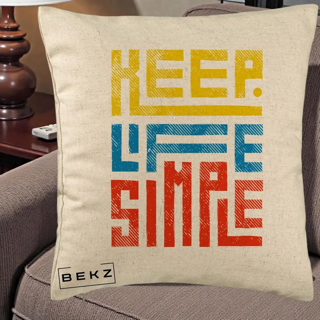 Perna Decorativa Keep Life Simple Colorat, 40x40 cm, Bej, Husa Detasabila, Perna Inclusa, BEKZ®