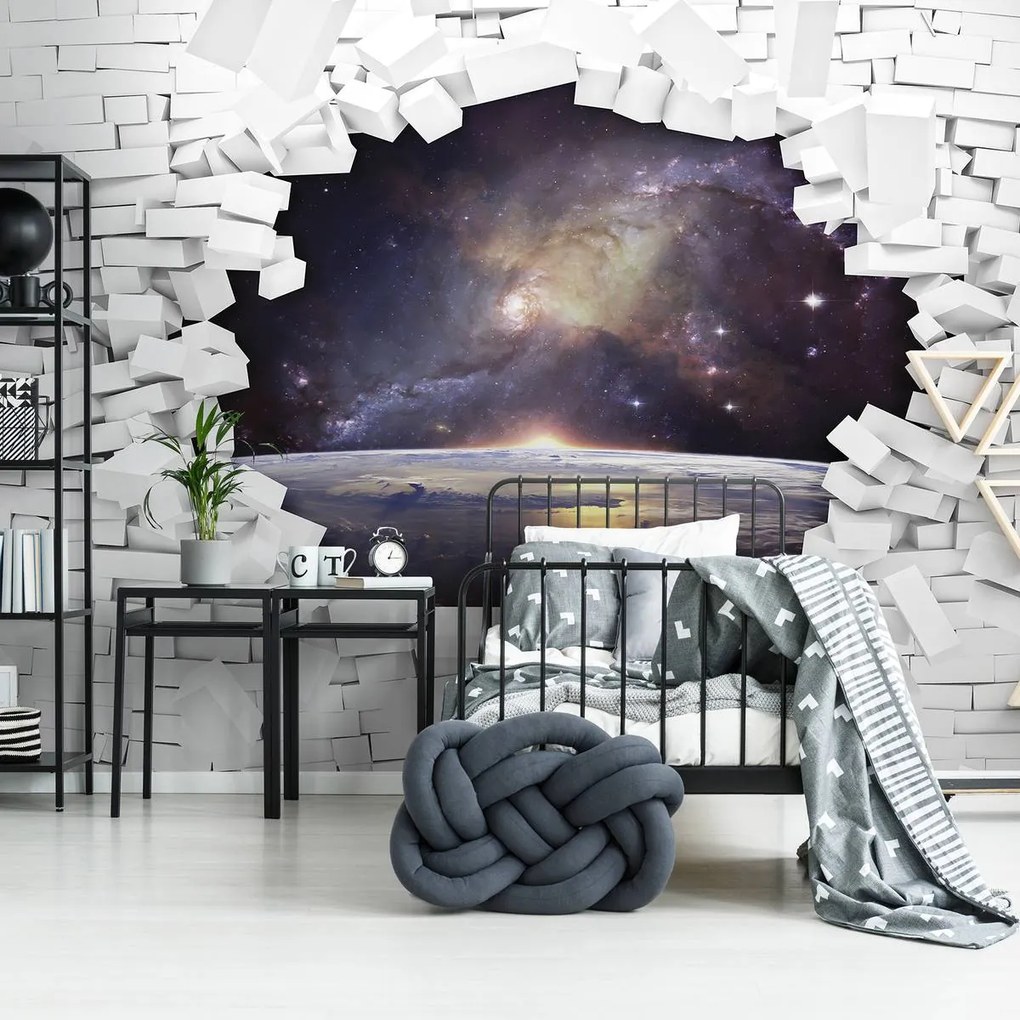 Fototapet - Perete din cărămizi și universul (152,5x104 cm)