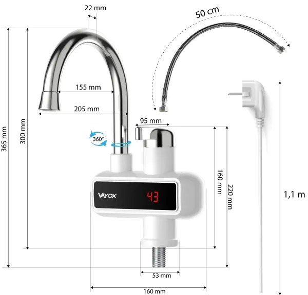 Instant de apă caldă cu afișaj LED 3000W/230V IPX4 alb