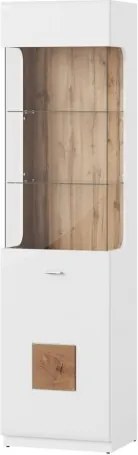 Vitrina din pal cu 1 usa Wood 10 Alb / Stejar Wotan, l52xA40xH200 cm