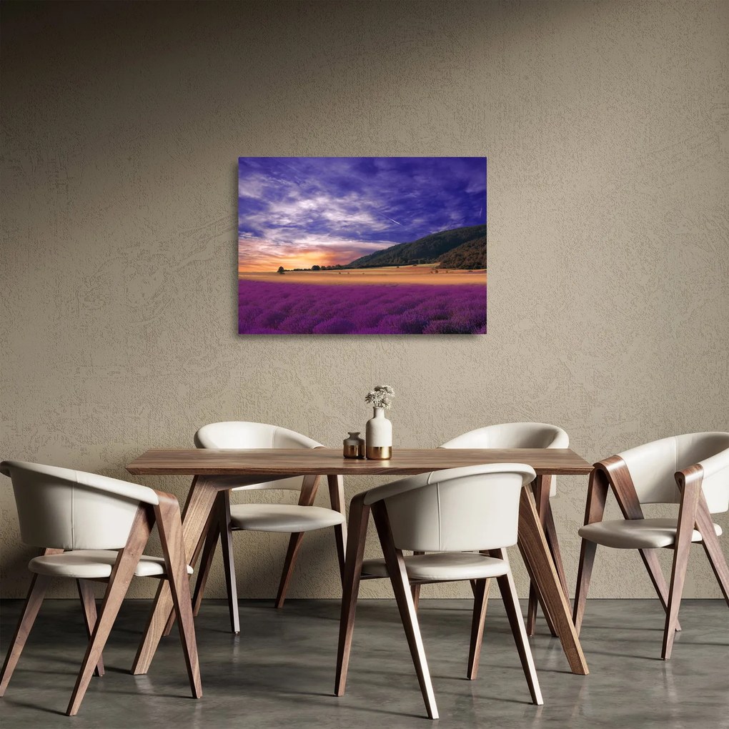 Tablou pe sticlă cu lunca cu lavandă (70x50 cm)