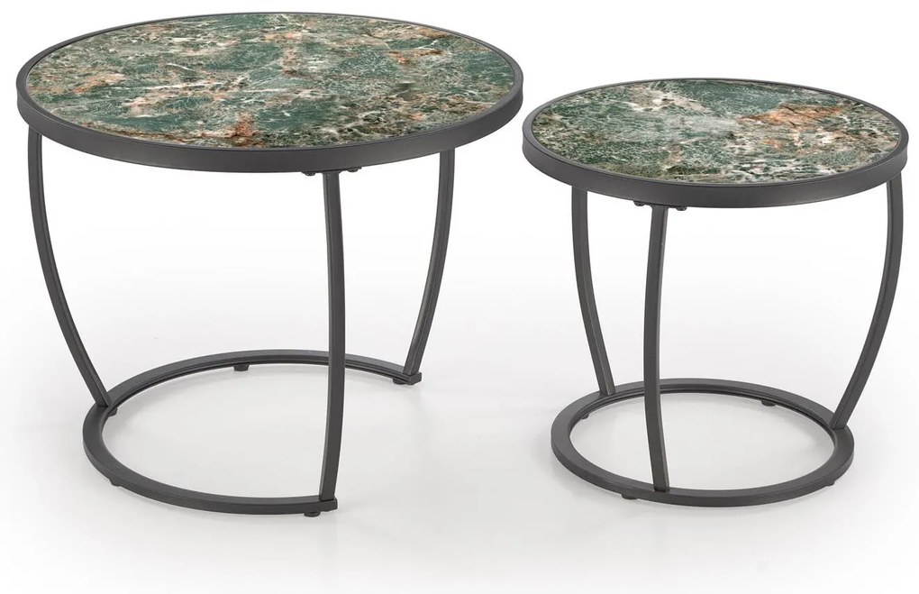 Set 2 buc. măsuțe de cafea Inesz (marmură verde + negru). 1092447
