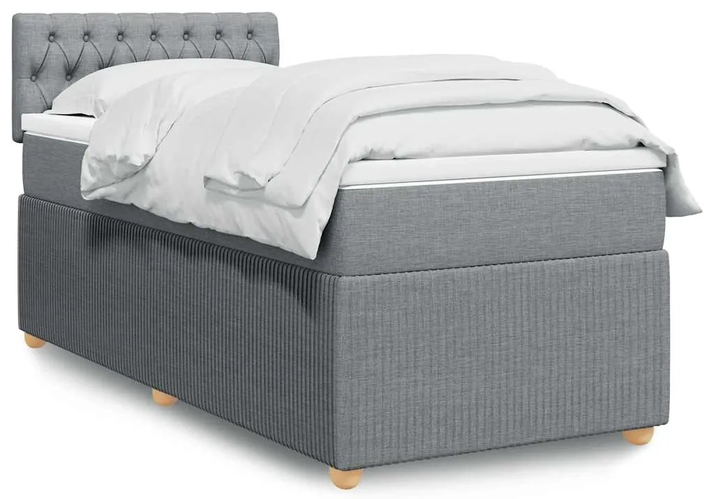 vidaXL Pat box spring cu saltea, gri deschis, 90x200 cm, textil