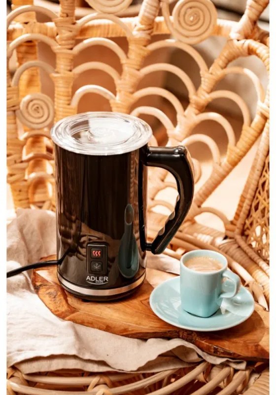 Aparat pentru spumat lapte Adler AD 4478, 500W, 240 ml, Acoperire antiaderenta, Protectie STRIX, Otel negru