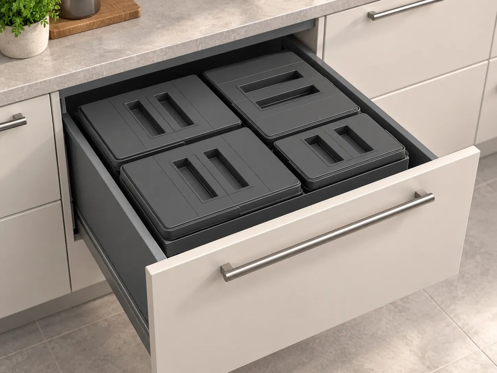 Cos gunoi incorporabil in sertar, Ecomax Jazz 60, colectare selectiva, gri antracit, 3 x 12 l + 1 x 5 l Polipropilena, L:540 mm; A:461 mm; H:230 mm,