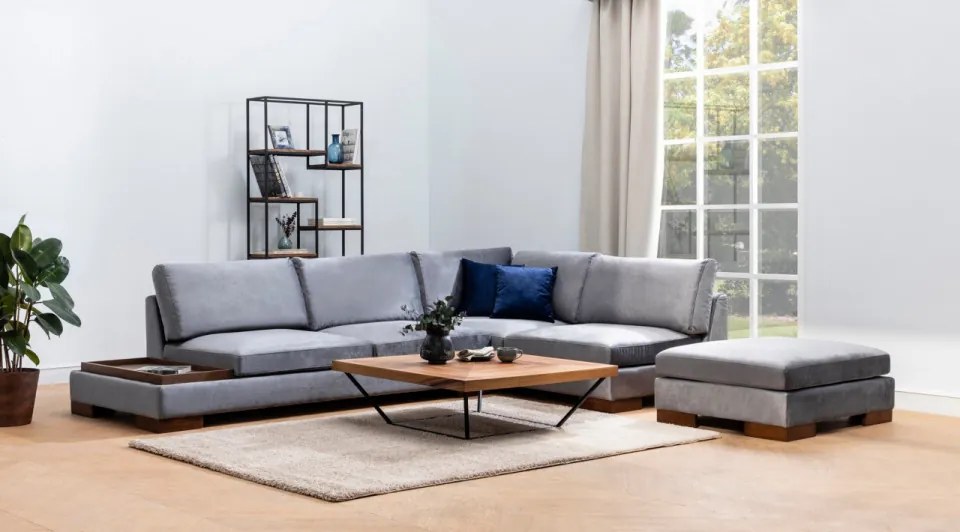 Coltar Tulip Corner Right With Pouf, Gri Inchis