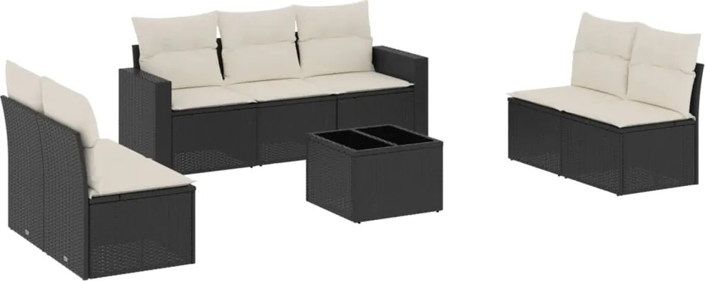vidaXL Set mobilier de grădină cu perne, 8 piese, negru, poliratan