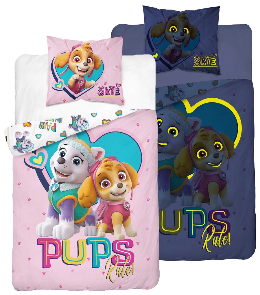 Lenjerie de pat luminoasa PAW PATROL Pups rule roz Dimensiune lenjerie de pat: 70 x 80 cm | 140 x 200 cm