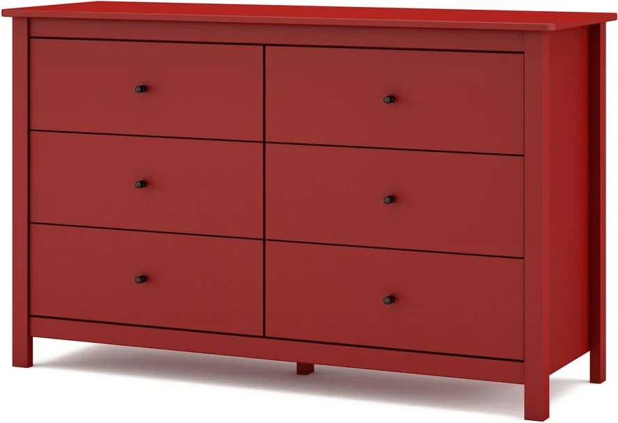 Comodă roșie joasă din lemn de pin 130x80 cm Misti – Marckeric