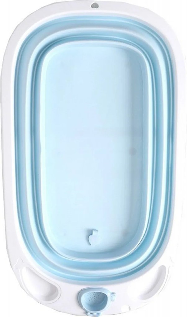 Cadita pliabila cu stender pentru bebelusi si copii NOVOKIDS™ Folding Bath Tub, baita bebe, ergonomica, 81x45x22 cm, supapa scurgere, Albastru
