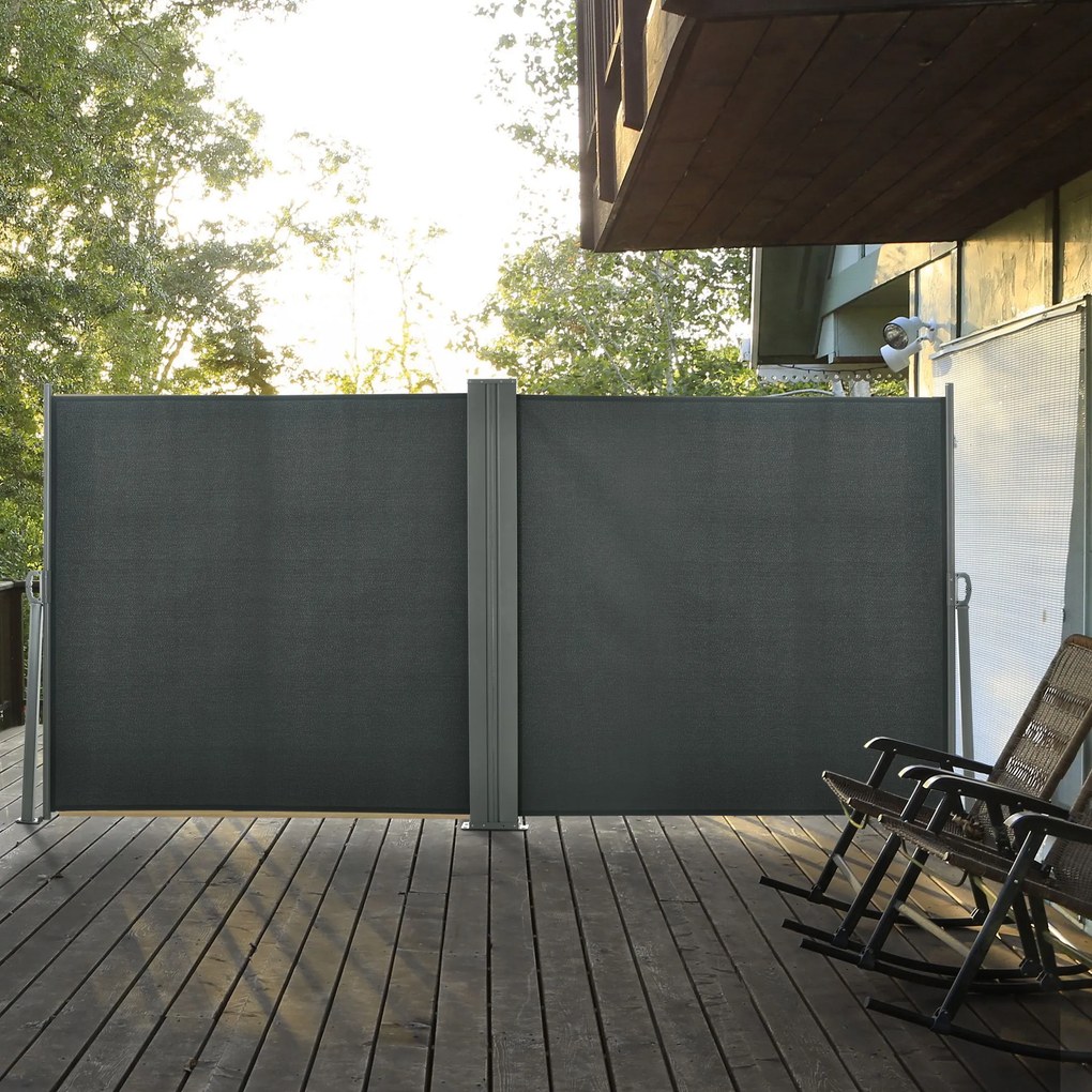 Outsunny Perdea Laterală Retractabilă cu Mâner, Paravan din Metal și Poliester 180 g/m², Anti-UV, pentru Intimitate Exterior, pentru Balcon Grădină, 600x180 cm, Gri | Aosom Romania