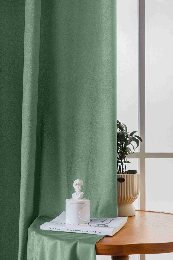 Perdele opace VELVET mentol 140x250 cm (2 buc), inele metalice
