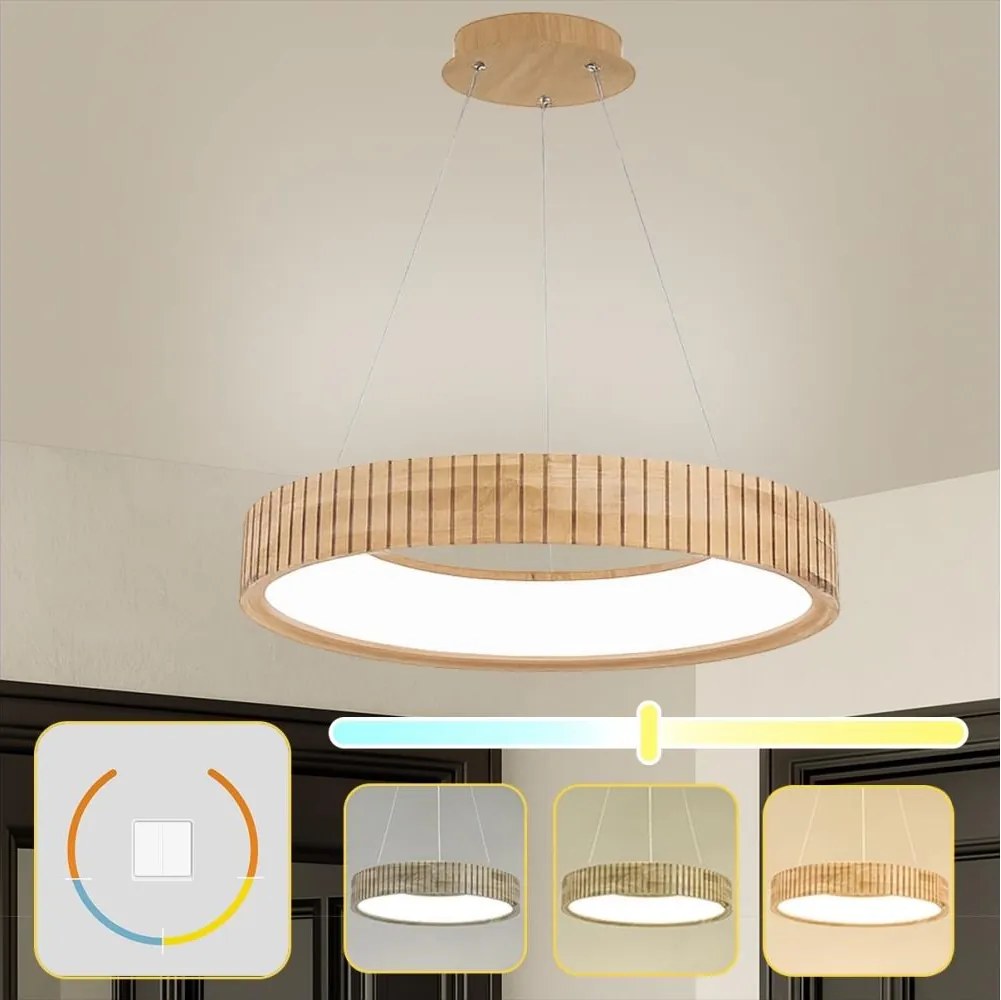 Brilagi - Lustră suspendată LED FALCON WOOD MODERN, 40 W, 230 V, Ø 60 cm, lemn