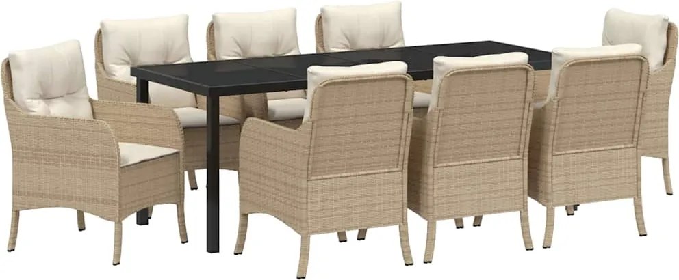 vidaXL Set de masă pentru grădină cu pernă 9 pcs Bej poliratan