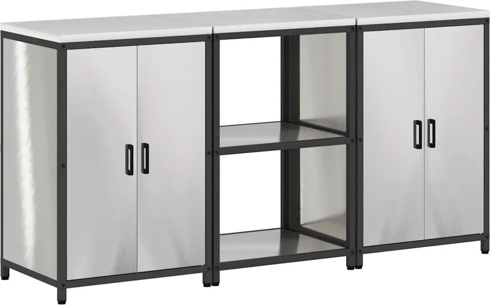 vidaXL Set de depozitare pentru bucătărie cu raft 3 pcs Argintiu