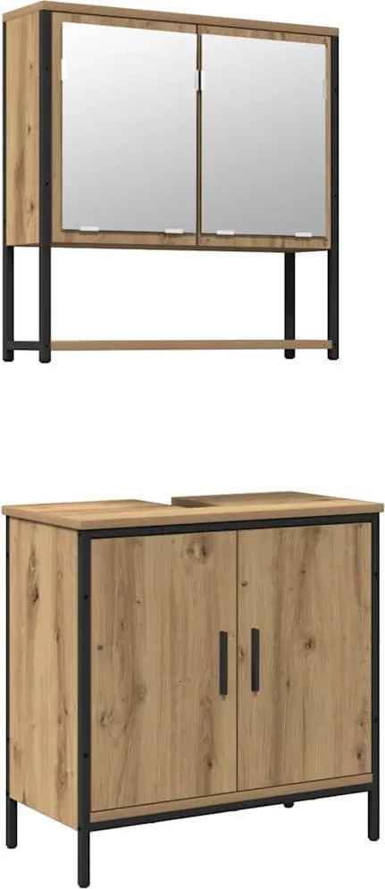 vidaXL Set de mobilier pentru baie cu raft 2 pcs Maro Lemn compozit