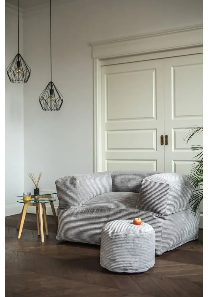 Fotoliu bean bag gri deschis cu tapițerie din catifea reiată MooG – SLOWDOWN