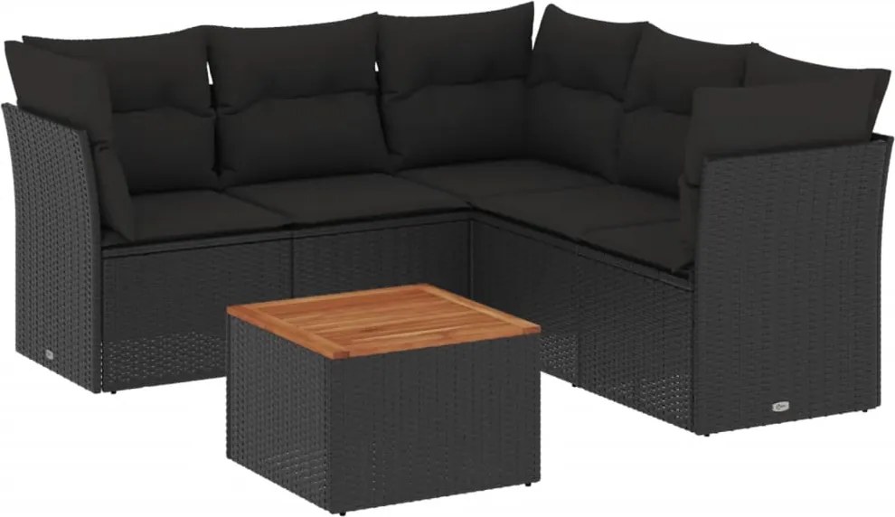 vidaXL Set mobilier de grădină cu perne, 6 piese, negru, poliratan