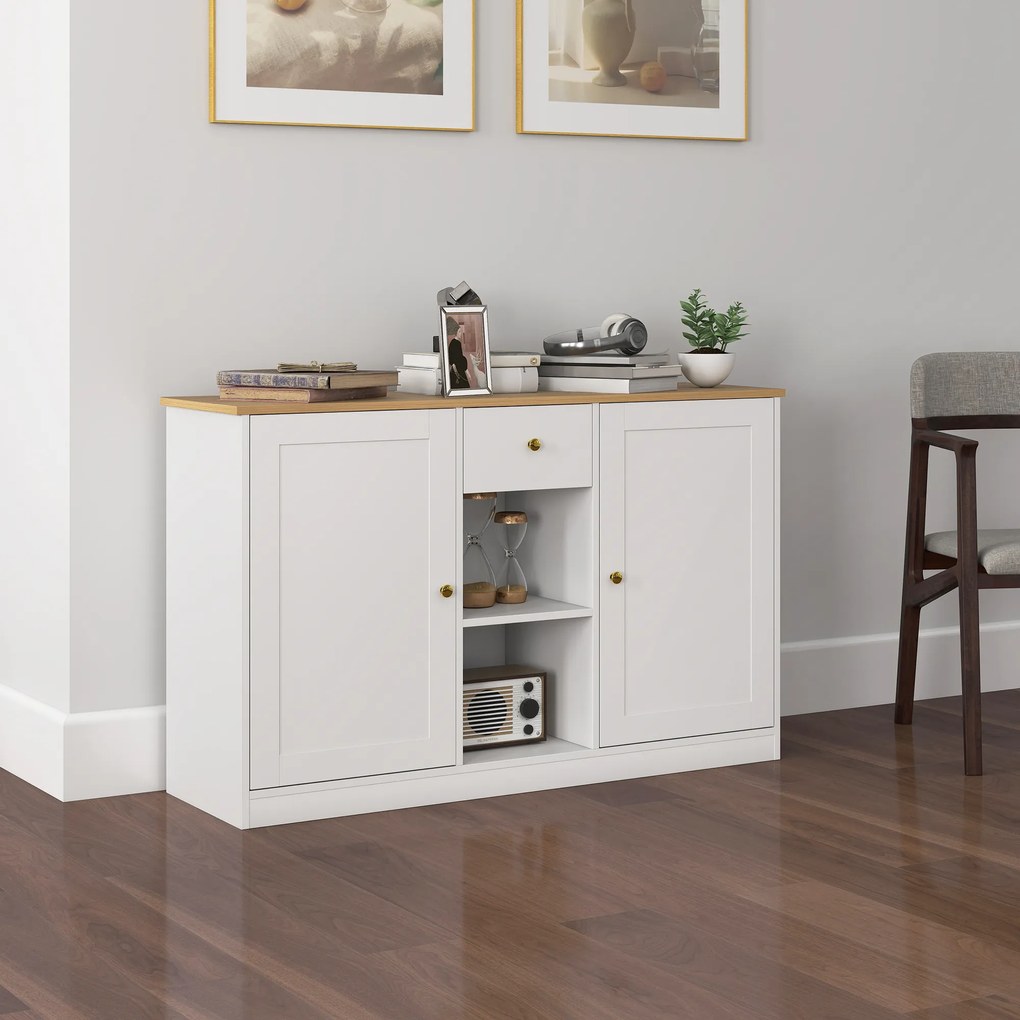 HOMCOM Comodă de bucătărie, Sideboard cu Sertar, Dulapuri, Rafturi, Span, Alb | Aosom Romania