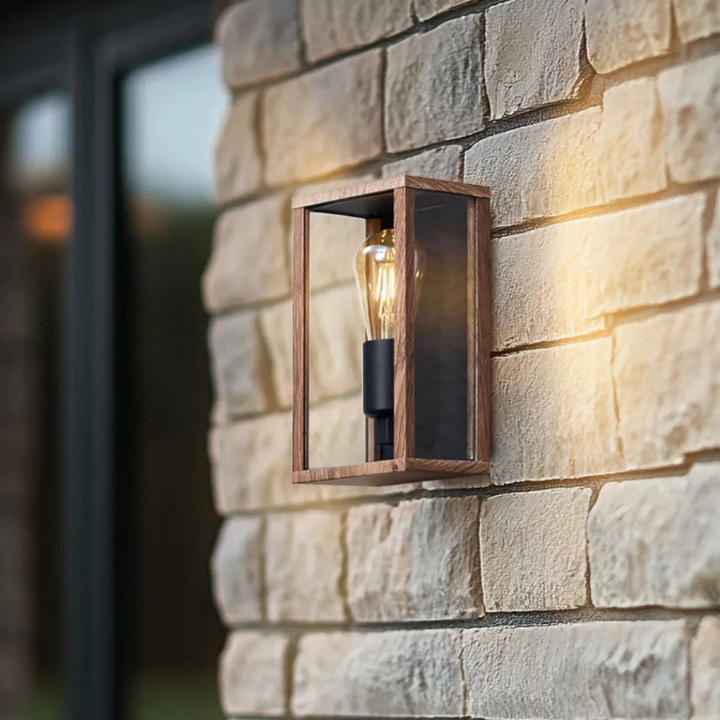 Lampă de perete industrială cu imprimeu de lemn 26 cm IP44 - Charlois