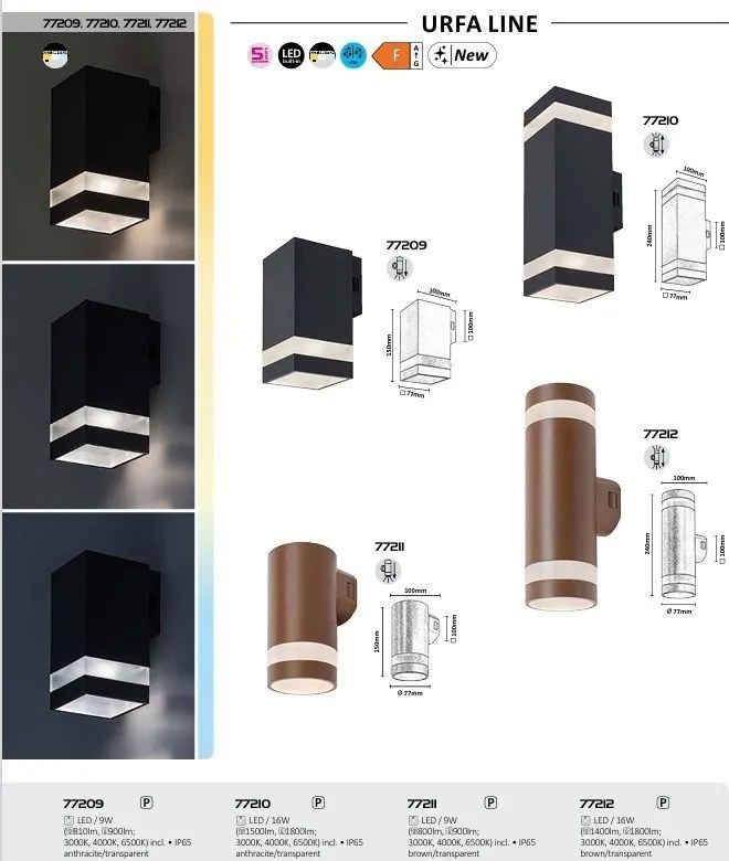 Aplica LED CCT perete exterior IP65 Urfa Line maro