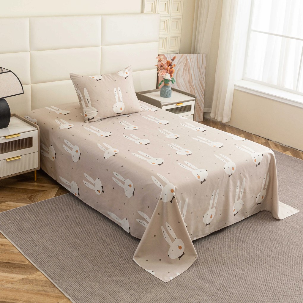 Cearsaf din microfibra 140x240 cm si husa de perna 50x70 cm WHITE RABBIT, bej