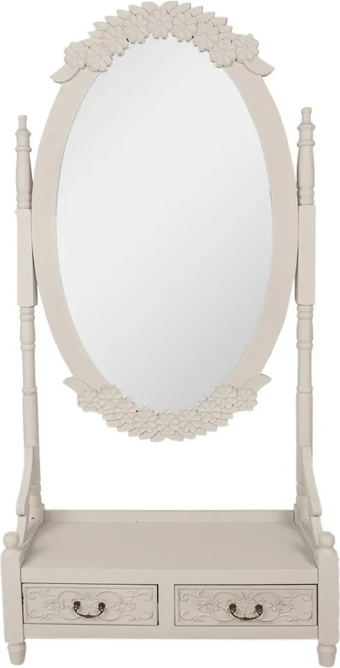 Oglindă verticală gri din lemn, cu două sertare, H180 cm, „Brocante”