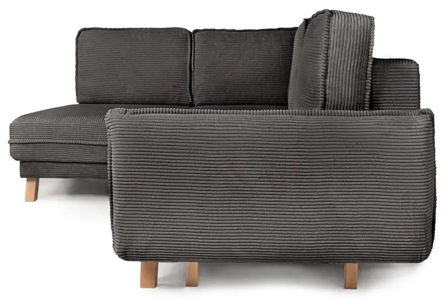 Colțar gri extensibil cu tapițerie din catifea reiată (cu colț pe partea stângă ) Tori – Bonami Selection