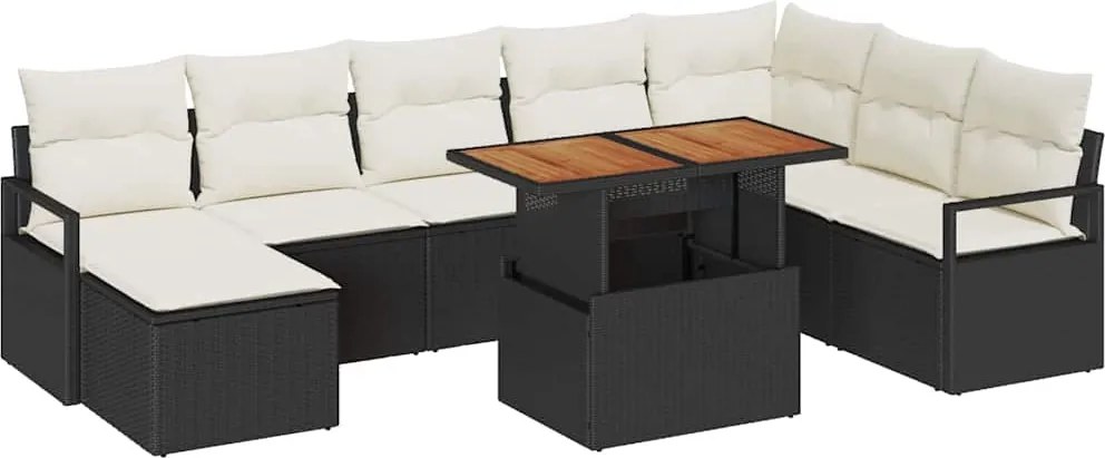 vidaXL Set de canapele pentru grădină 9 pcs Negru Rattan poli