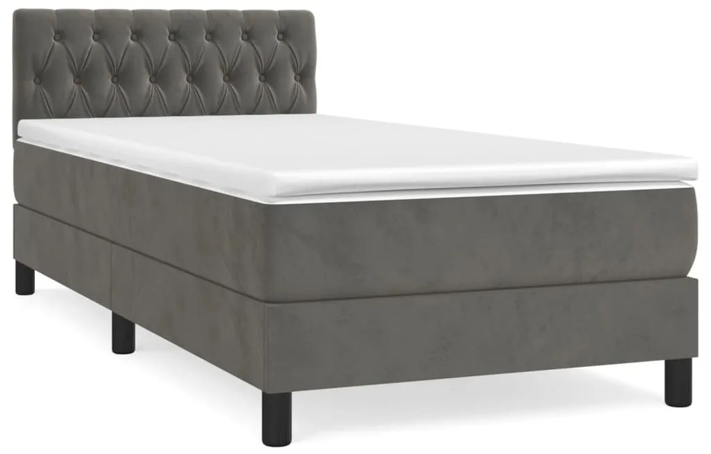 3141468 vidaXL Pat box spring cu saltea, gri închis, 100x200 cm, catifea