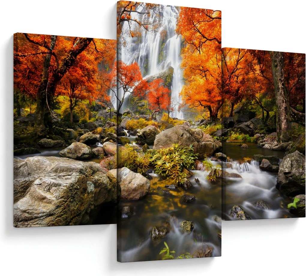 Tablou - Cascade în peisaj de toamnă, portocaliu (90x60 cm)