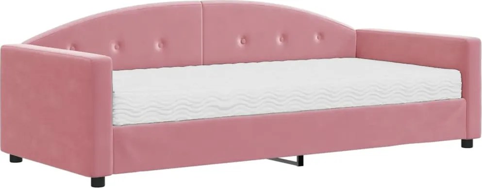 vidaXL Pat de zi cu saltea, roz, 90x200 cm, catifea