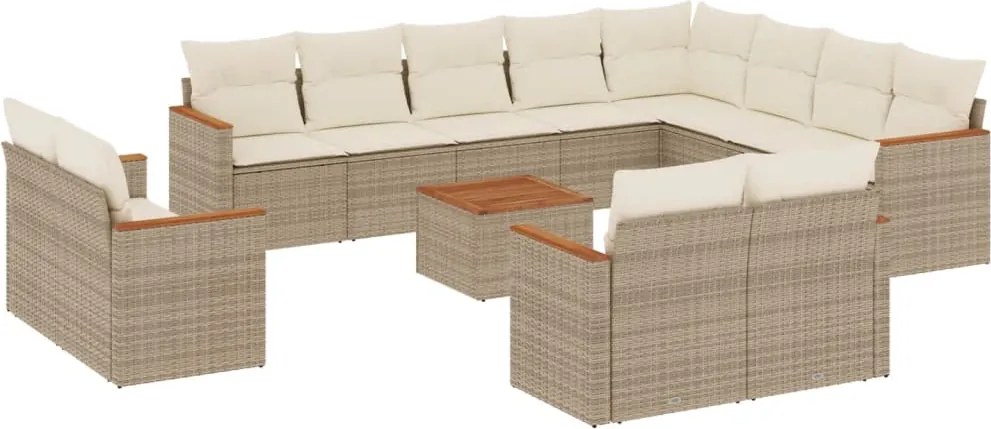 vidaXL Set canapele de grădină, 13 piese, cu perne, bej, poliratan