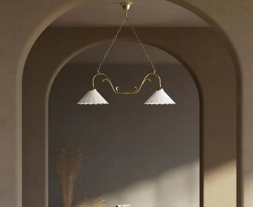 Candelabru 2 brate din alama si abajur ceramic Zefira