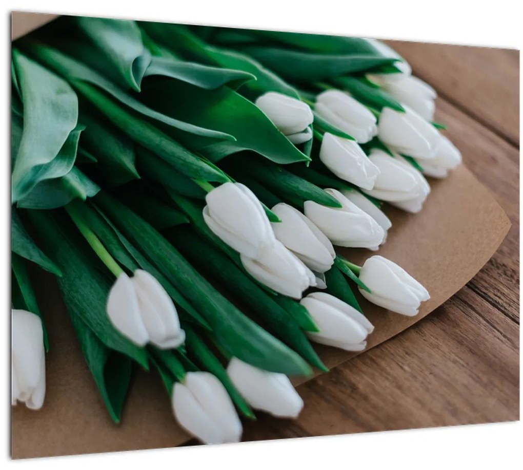 Tablou cu buchet de lalele albe (70x50 cm)