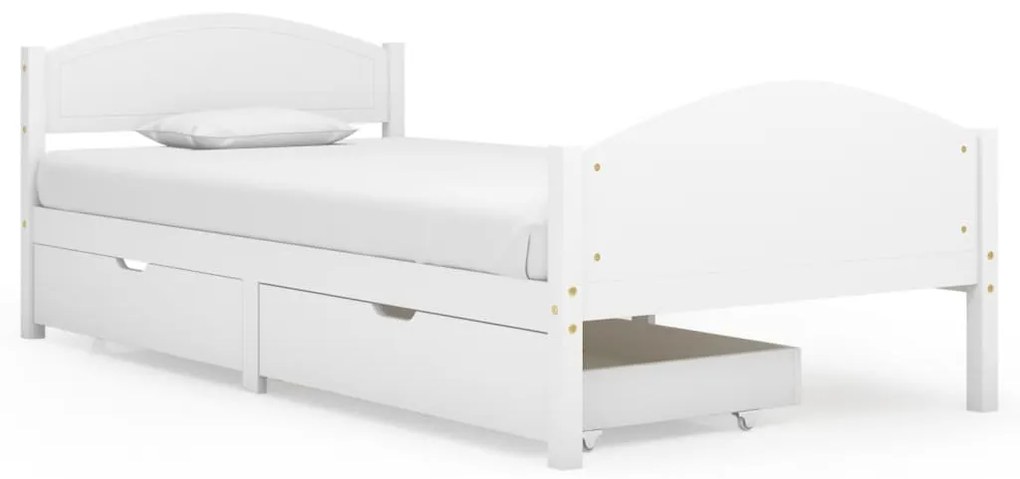 3060480 vidaXL Cadru de pat cu 2 sertare, alb, 100x200 cm, lemn masiv de pin