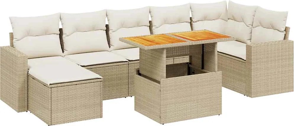 vidaXL Set canapele de grădină, 8 piese, cu perne, bej, poliratan