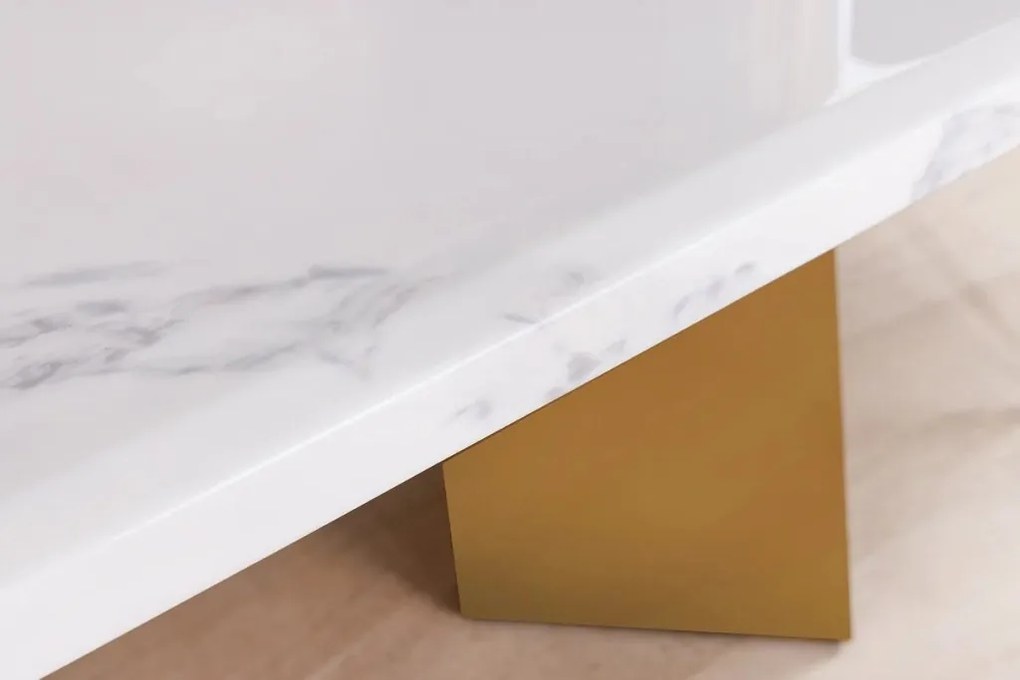 Masa design modern, Metal, Auriu, Marmura, Alb, EXTRAVAGANCIA 200cm, A-45929 VC