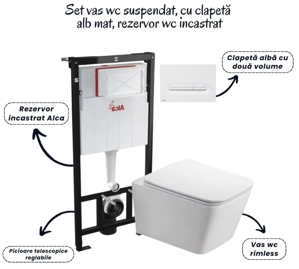 Set vas wc suspendat cu capac Fluminia Paris, rezervor si clapeta alb mat Alcaplast M1876