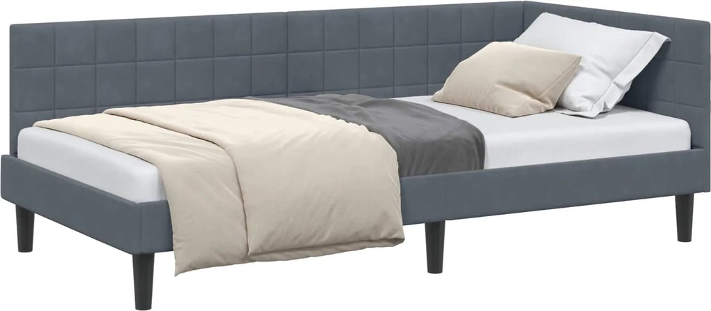 vidaXL Cadru de pat colțar Gri închis 100 cm x 200 cm Catifea