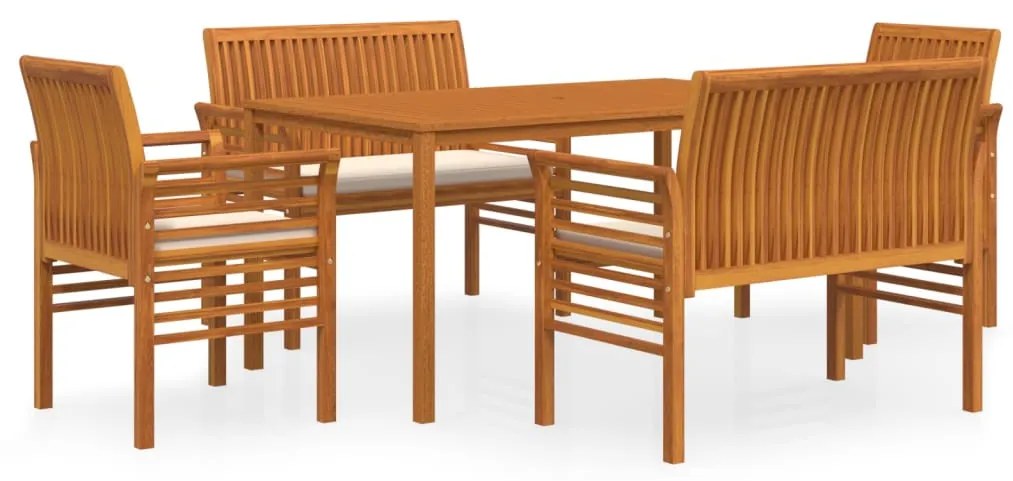 3120459 vidaXL Set mobilier de exterior cu perne, 5 piese, lemn masiv acacia