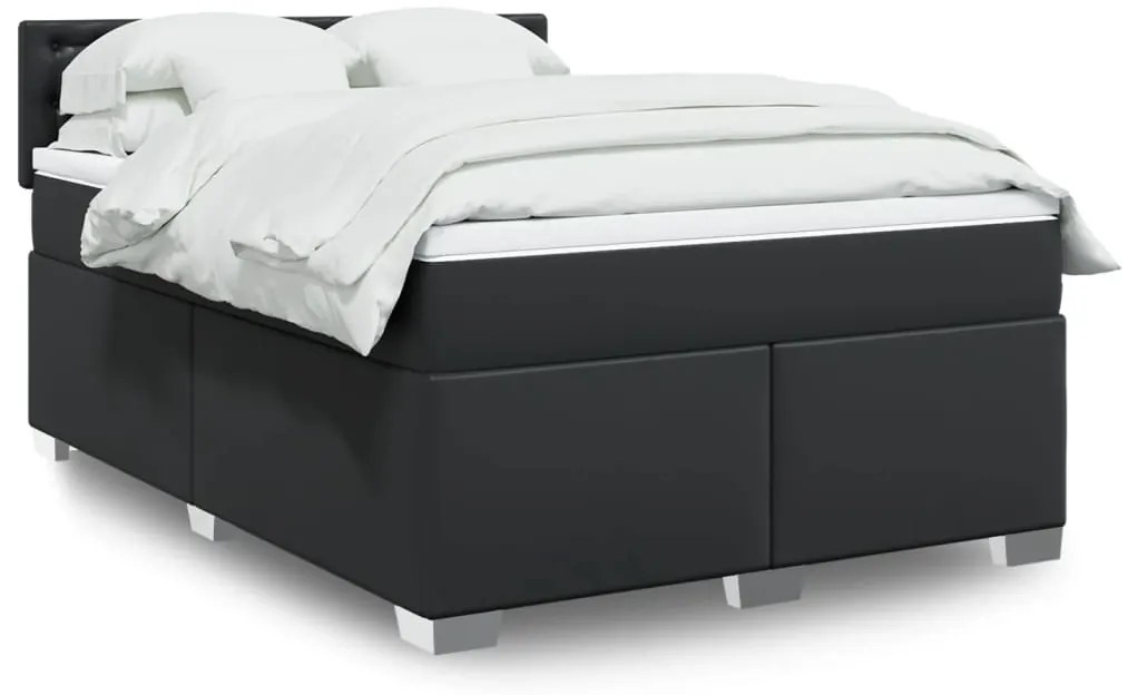 vidaXL Pat box spring cu saltea, negru, 140x190 cm, piele ecologică
