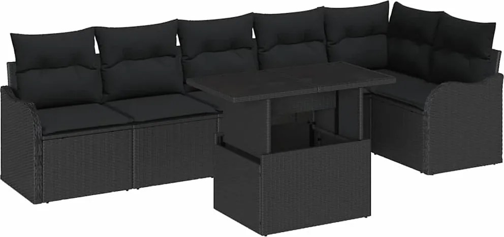 vidaXL Set de canapele pentru grădină cu pernă 7 pcs Negru Poli Rattan