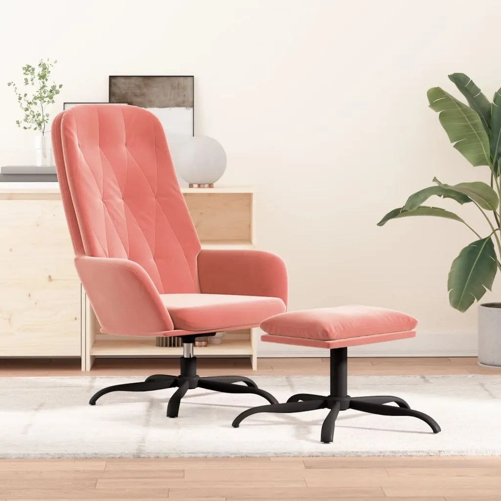 3097634 vidaXL Scaun de relaxare cu taburet, roz, catifea
