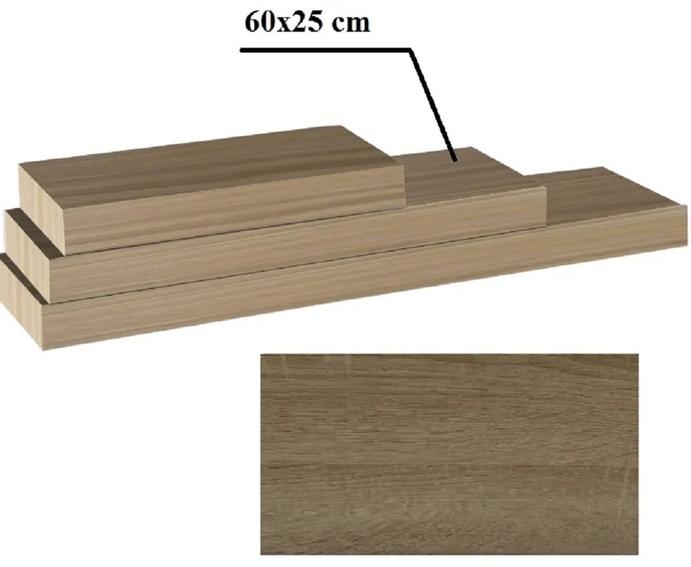 Polita 60x25 din MDF, stejar trufa, GANA FY 11044-3