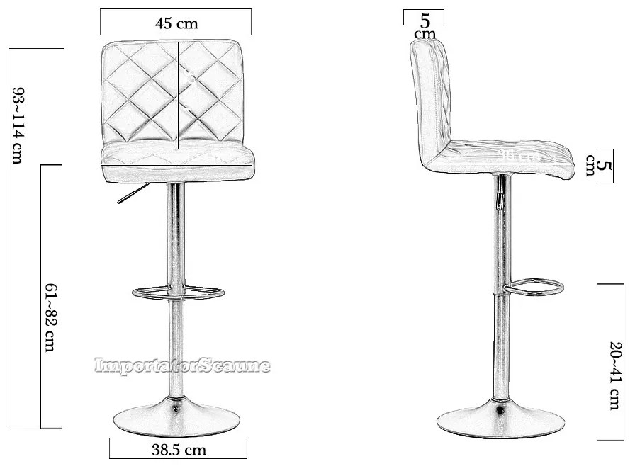 Scaun De Bar Cu Spatar Reglabil Din Piele Ecologica ABS 147 Negru