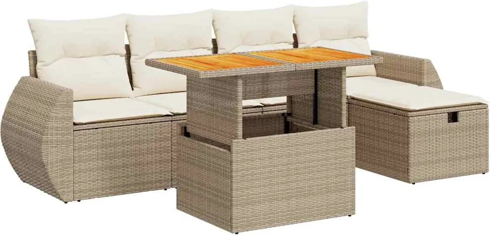 vidaXL Set canapele grădină cu perne 6 piese bej poliratan/lemn acacia