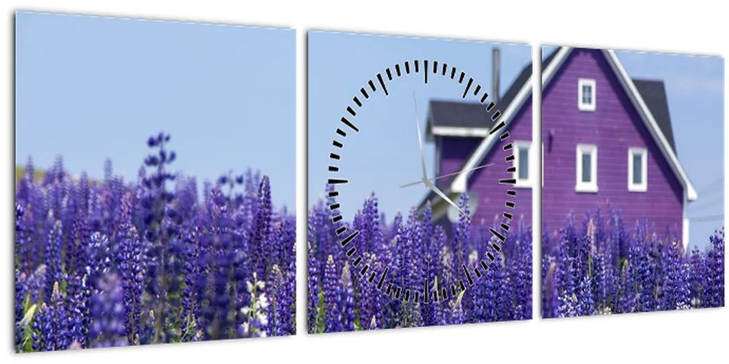 Tablou cu câmp de lavanda (cu ceas) (90x30 cm)