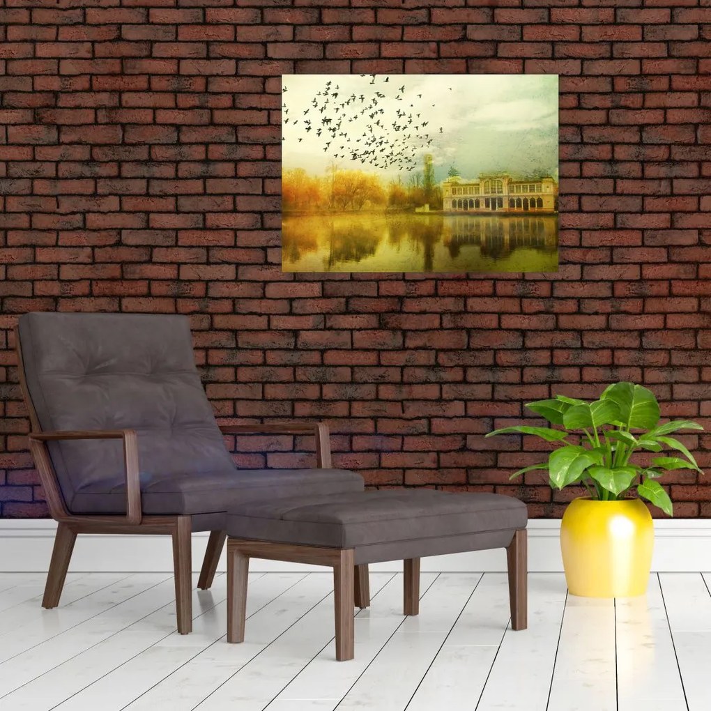 Tablou pe sticlă peisajului pictat cu sediul (70x50 cm)